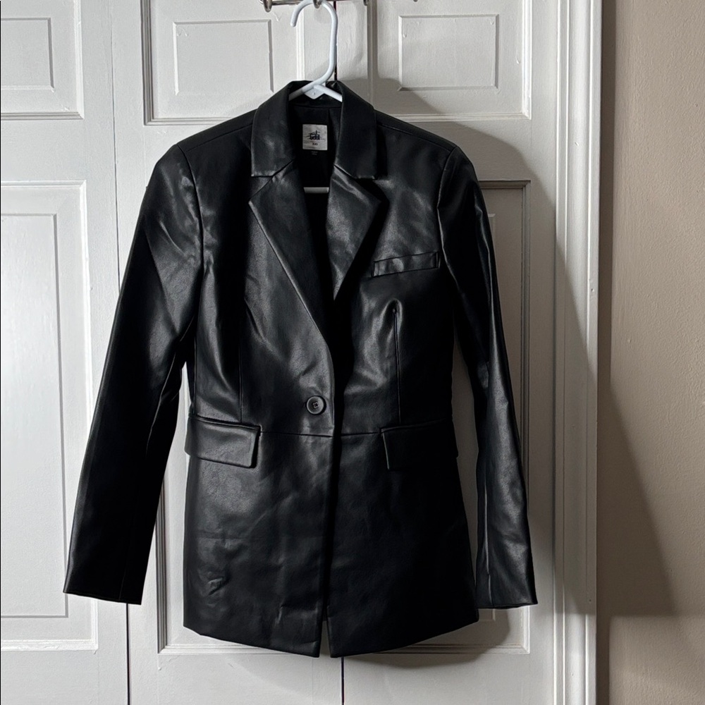 CAbi Black Faux Leather Blazer - Single Button